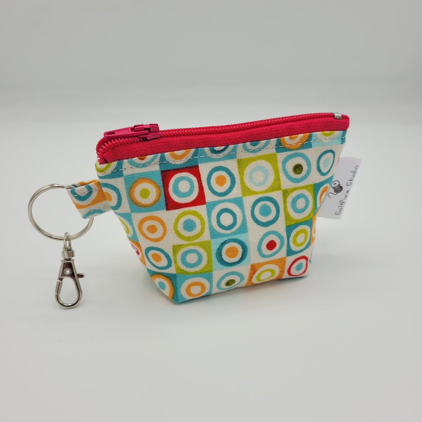 Super Tiny Mini Zip Clip Pouch | Cotton | Geometric Circles in Circles