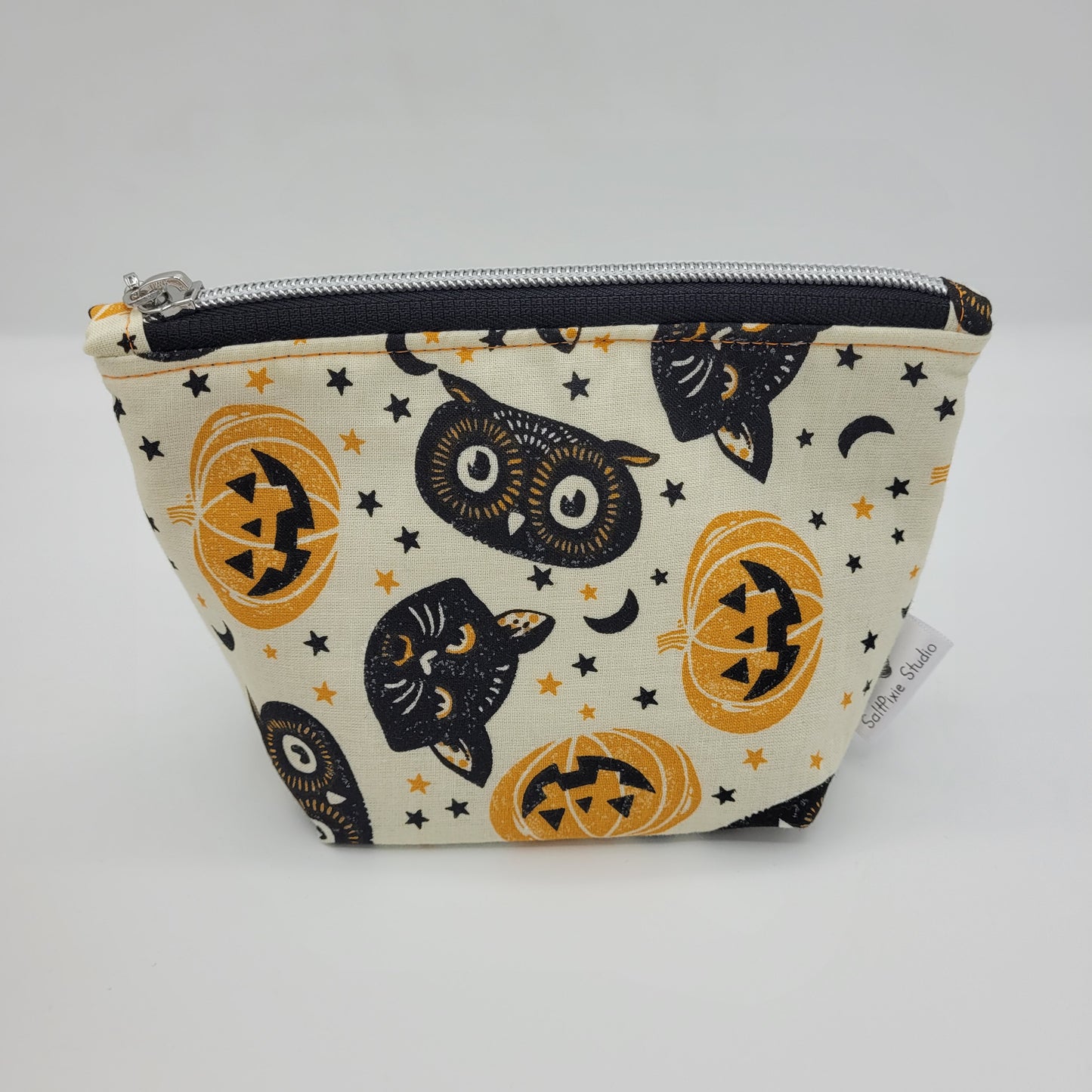 Trinket Bag | Cotton Full Panel | Spooky Pumpkins & Owl Faces