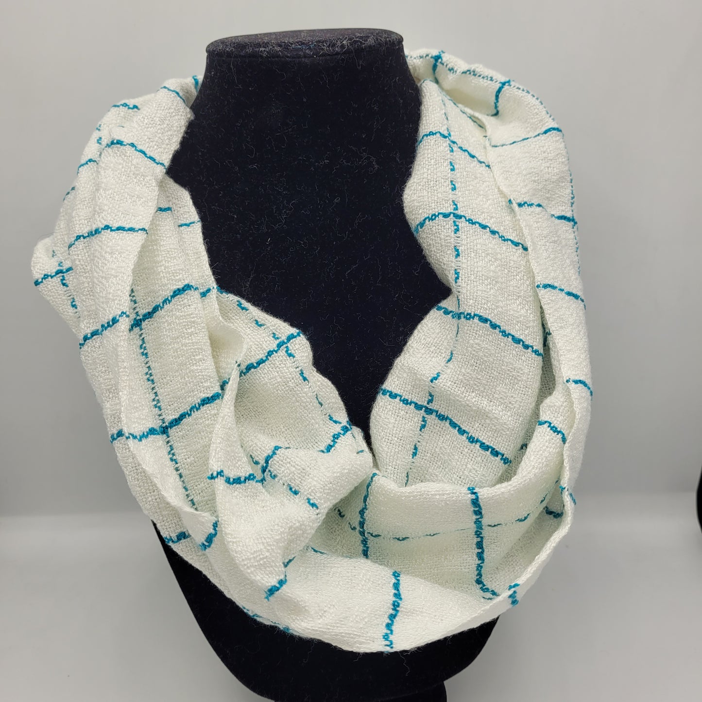 Cowl | Blue Lined Stripes & Boxes | Rayon & Tencel Blend | Twisted Mobius Cowl