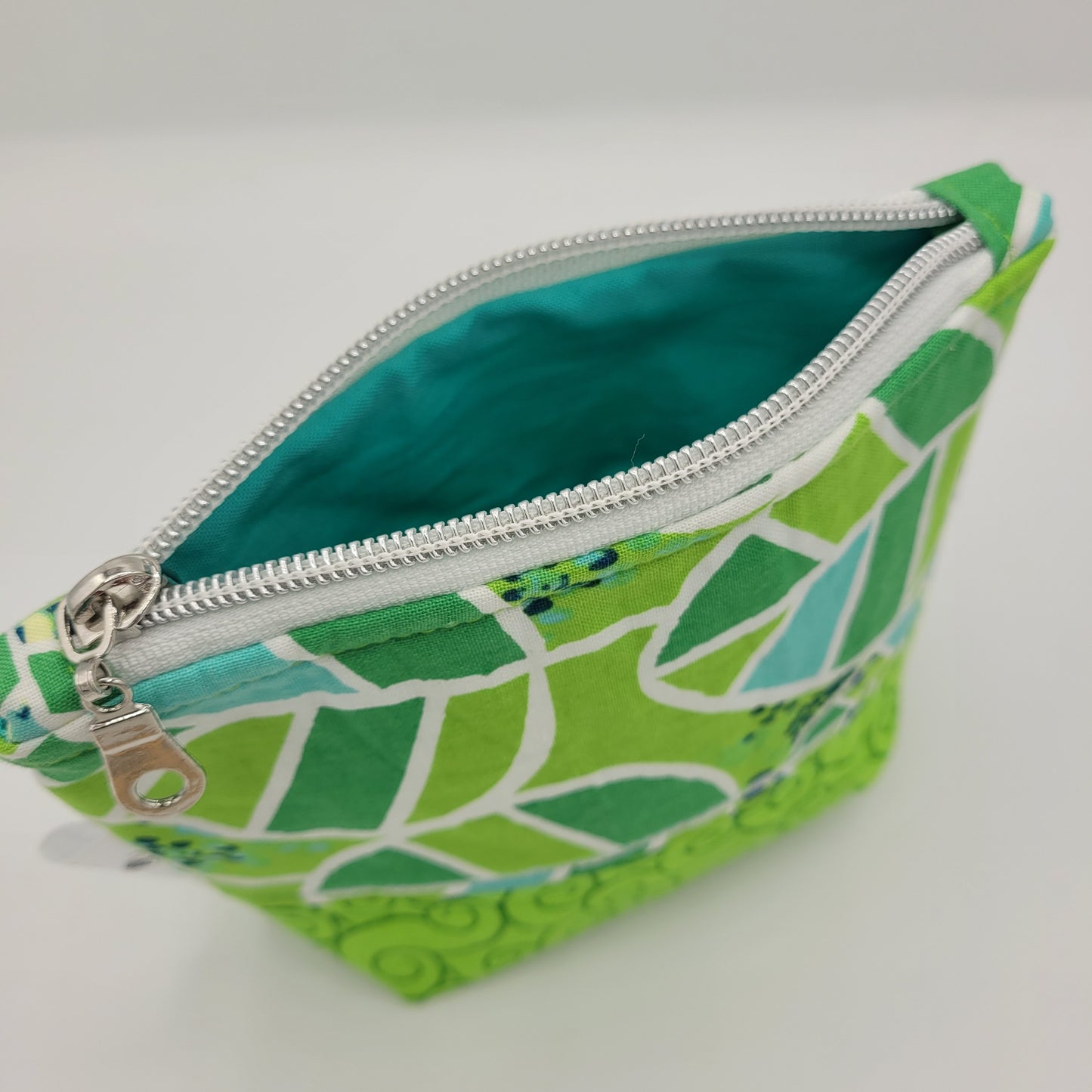 Trinket Bag | Cotton Split Panel | Geometric Leaf & Swirl