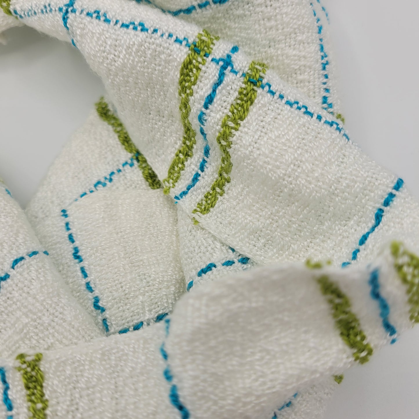 Cowl | Blue & Green Lined Stripes | Rayon & Tencel Blend | Twisted Mobius Cowl
