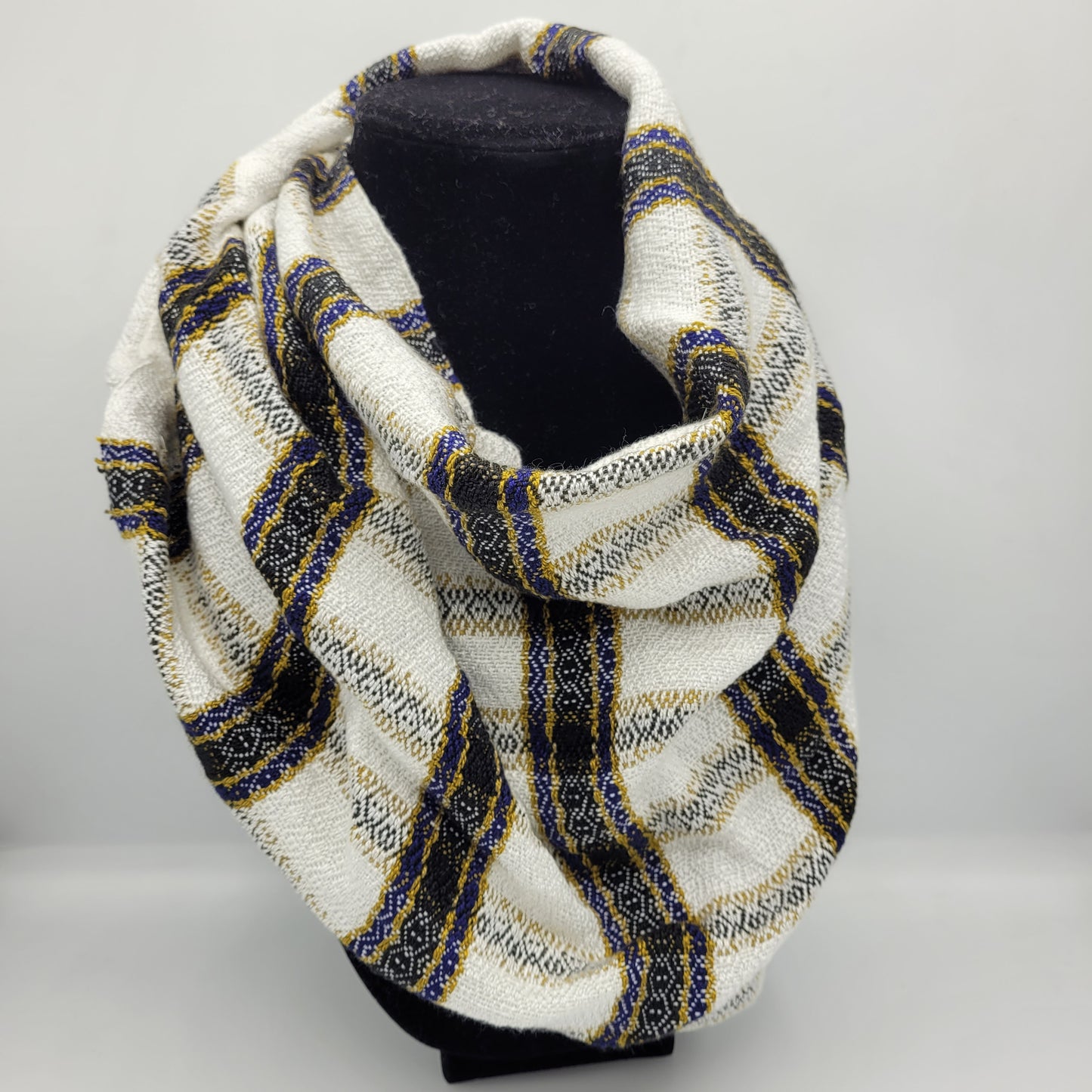 Cowl | Blue/Gold/Black Stripes | Rayon & Tencel Blend | Twisted Mobius Cowl