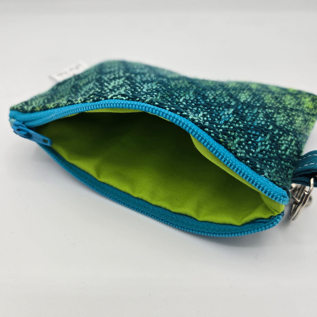 Mini Zipper Pouch | Handwoven Cotton & Tencel | Turquoise & Green Diamonds