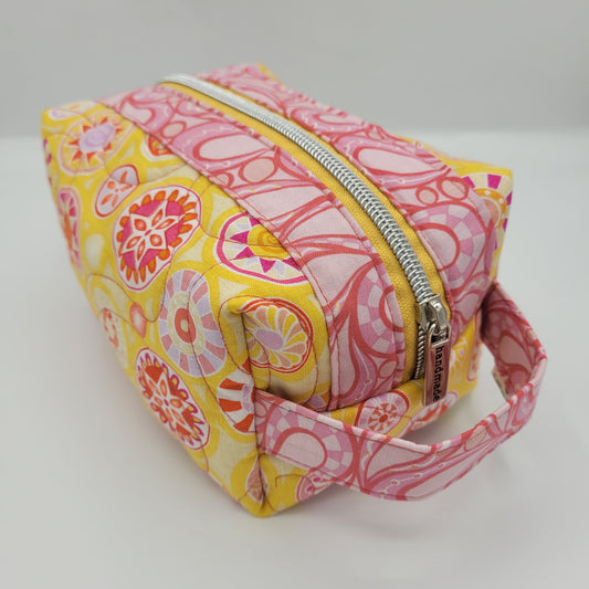 Zipper Box Bag | Holland Pouch | Yellow Pink Floral Print | Small