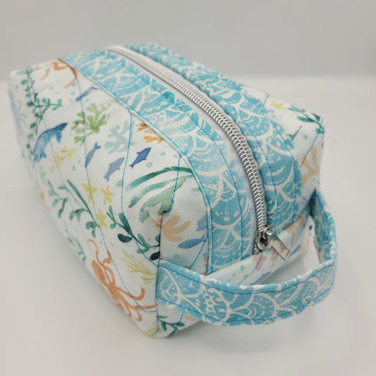 Zipper Box Bag | Holland Pouch | Blue White Nautical Print | Small