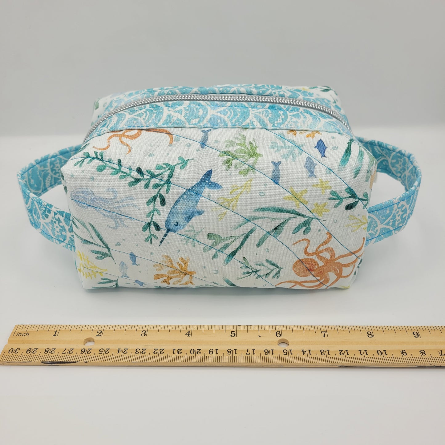 Zipper Box Bag | Holland Pouch | Blue White Nautical Print | Small