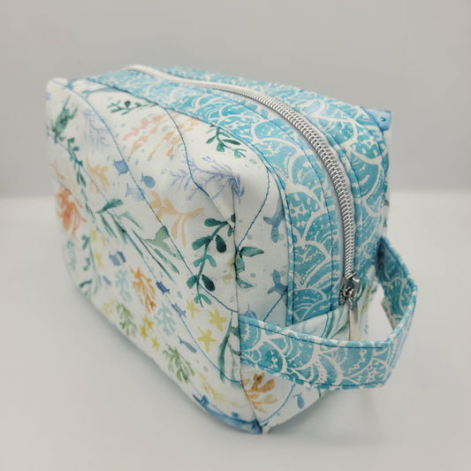 Zipper Box Bag | Holland Pouch | Blue White Nautical Print | Large