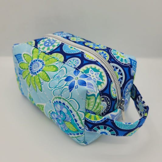 Zipper Box Bag | Holland Pouch | Blue Floral Paisley | Small