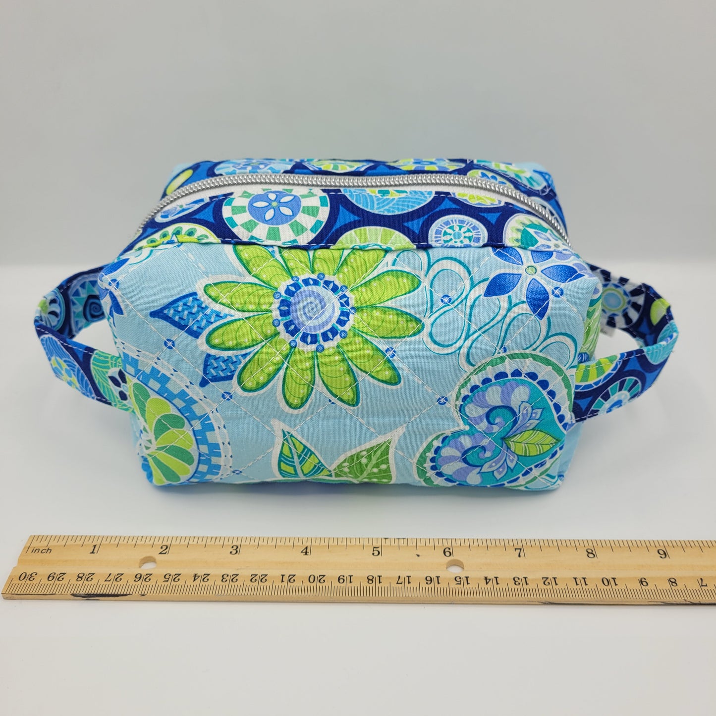 Zipper Box Bag | Holland Pouch | Blue Floral Paisley | Small