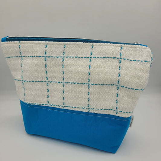 Zipper Pouch | Cecily Bag | Handwoven Blue & White Print | Large