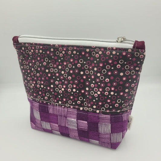 Zipper Pouch | Two Panel Cotton | Purples Dots & Stripes | Medium
