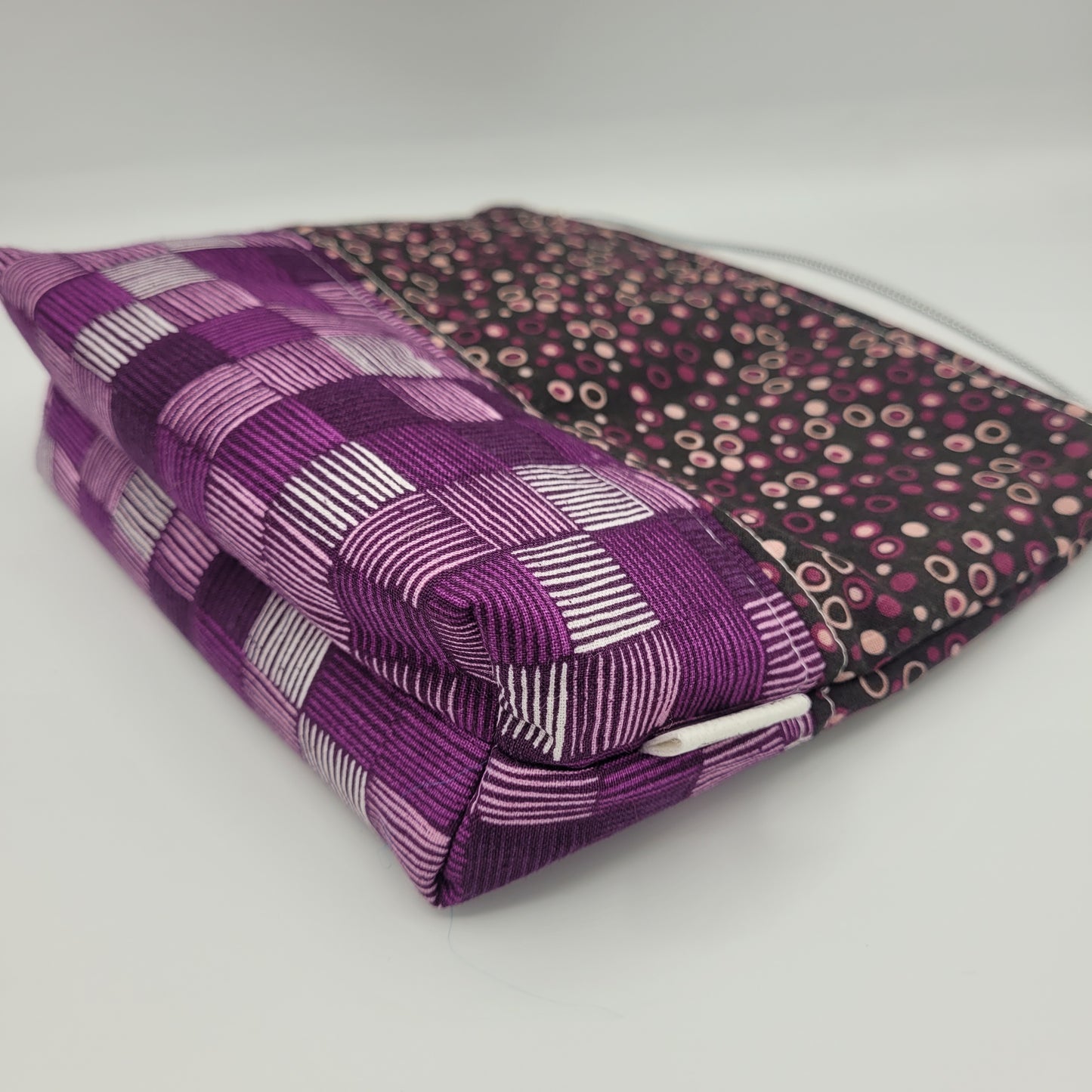 Zipper Pouch | Two Panel Cotton | Purples Dots & Stripes | Medium