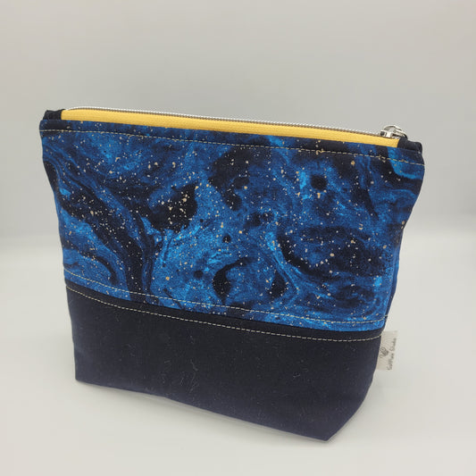 Zipper Pouch | Two Panel Cotton | Blue Galaxy & Solid B | Medium