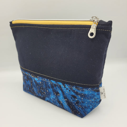 Zipper Pouch | Two Panel Cotton | Blue Galaxy & Solid A | Medium