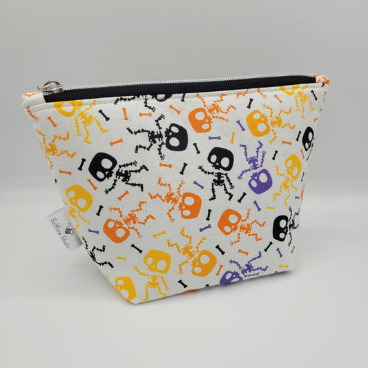 Zipper Pouch | Single Panel Cecily Bag | Cotton Multicolor Dancing Skeletons | Medium