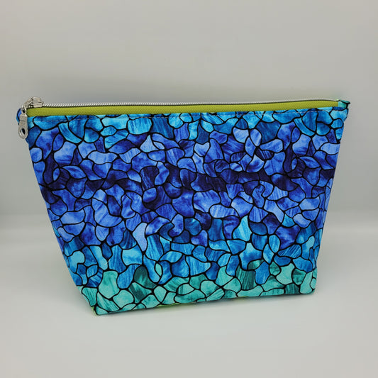 Zipper Pouch | Single Panel Cecily Bag | Blues & Green Stained Glass Style | Large