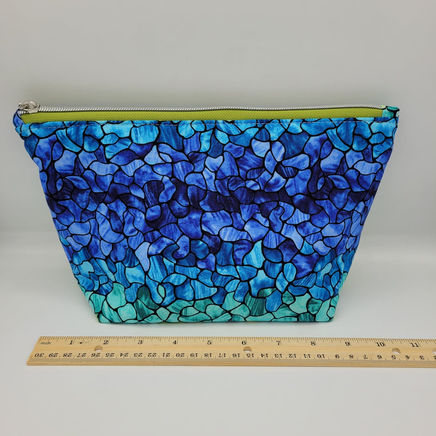 Zipper Pouch | Single Panel Cecily Bag | Blues & Green Stained Glass Style | Large