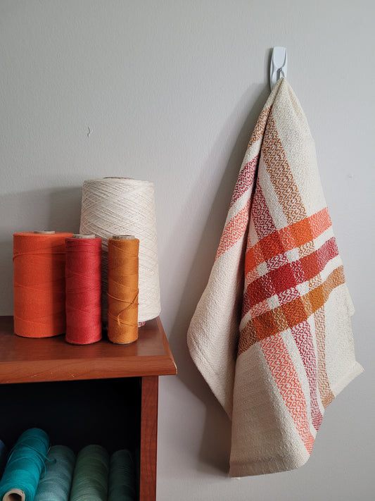Dishtowel | Handwoven Kitchen Towel | Shades of Orange Stripes