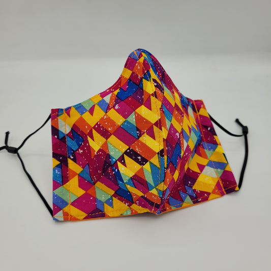 Cotton Face Mask w/ Filter Pocket | Adjustable Tie Ear Loops | Geometric Kalidoscope Print | Washable Mask