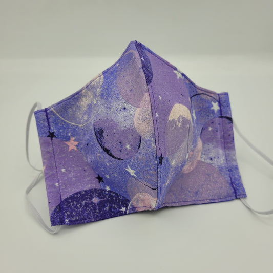 Cotton Face Mask w/ Filter Pocket | Adjustable Tie Ear Loops | Purple Stars & Moons | Washable Mask