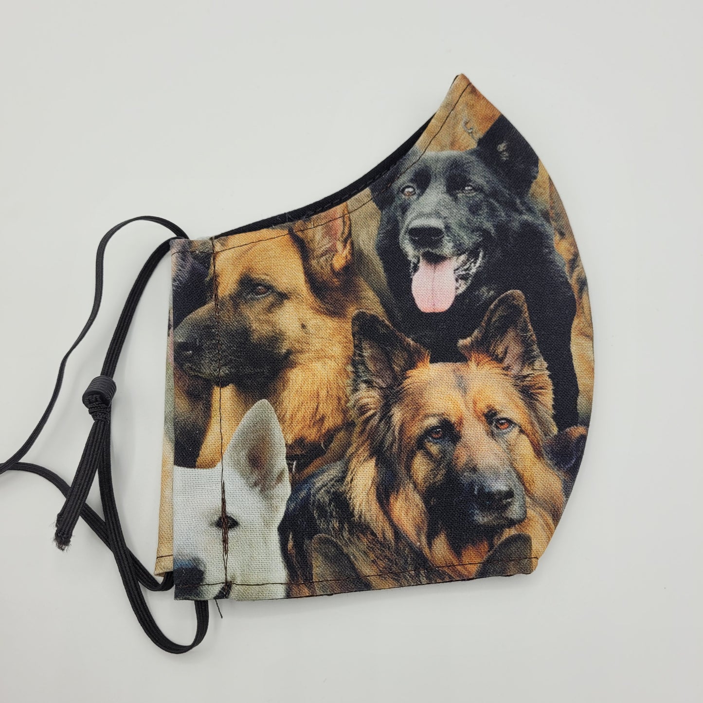 Cotton Face Mask w/ Filter Pocket | Adjustable Tie Ear Loops | German Shepherd Print | Washable Mask