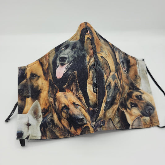 Cotton Face Mask w/ Filter Pocket | Adjustable Tie Ear Loops | German Shepherd Print | Washable Mask