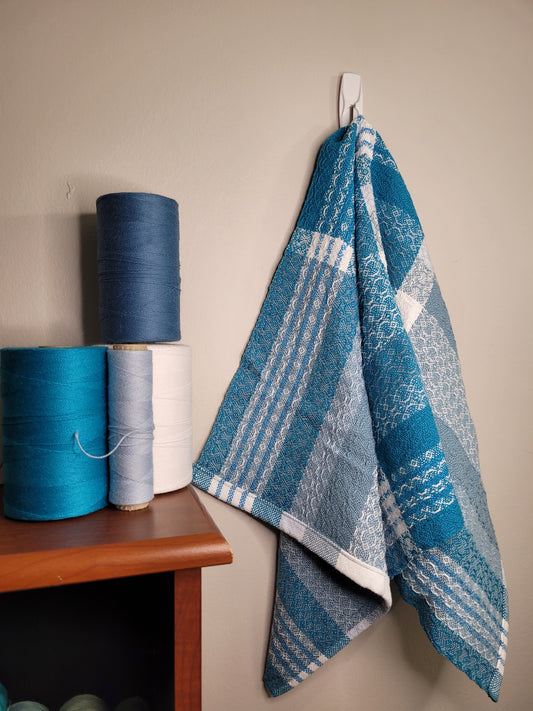 Dishtowel | Handwoven Kitchen Towel | Beachside Blues | Blues & White | Variant 3
