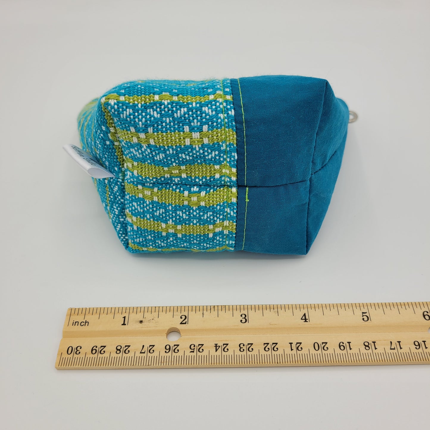 Trinket Bag | Handwoven + Cotton | Turquoise/Lime Hexagon Weave