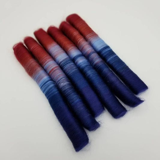 Skinny Rolags "Frostbitten" Punis For Spinning and Felting/50g/ Handmade Custom Blend of Merino Tussah Silk