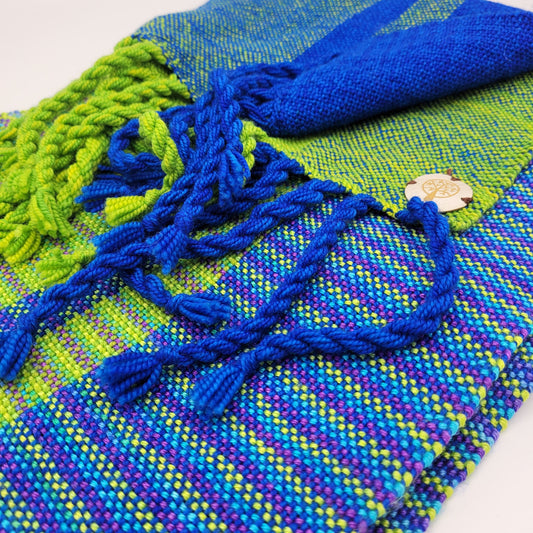 Handwoven Scarf | Wrap | Green & Blue Blend | Wool Silk Blend