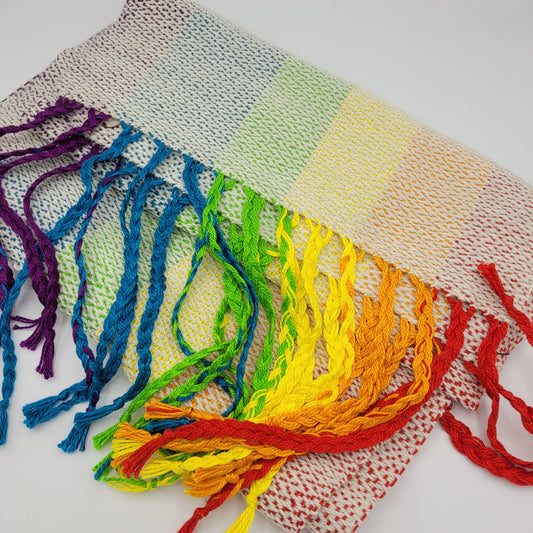 Handwoven Rainbow Wrap | Scarf | Shawl | Made From Mercerized Cotton | Wool