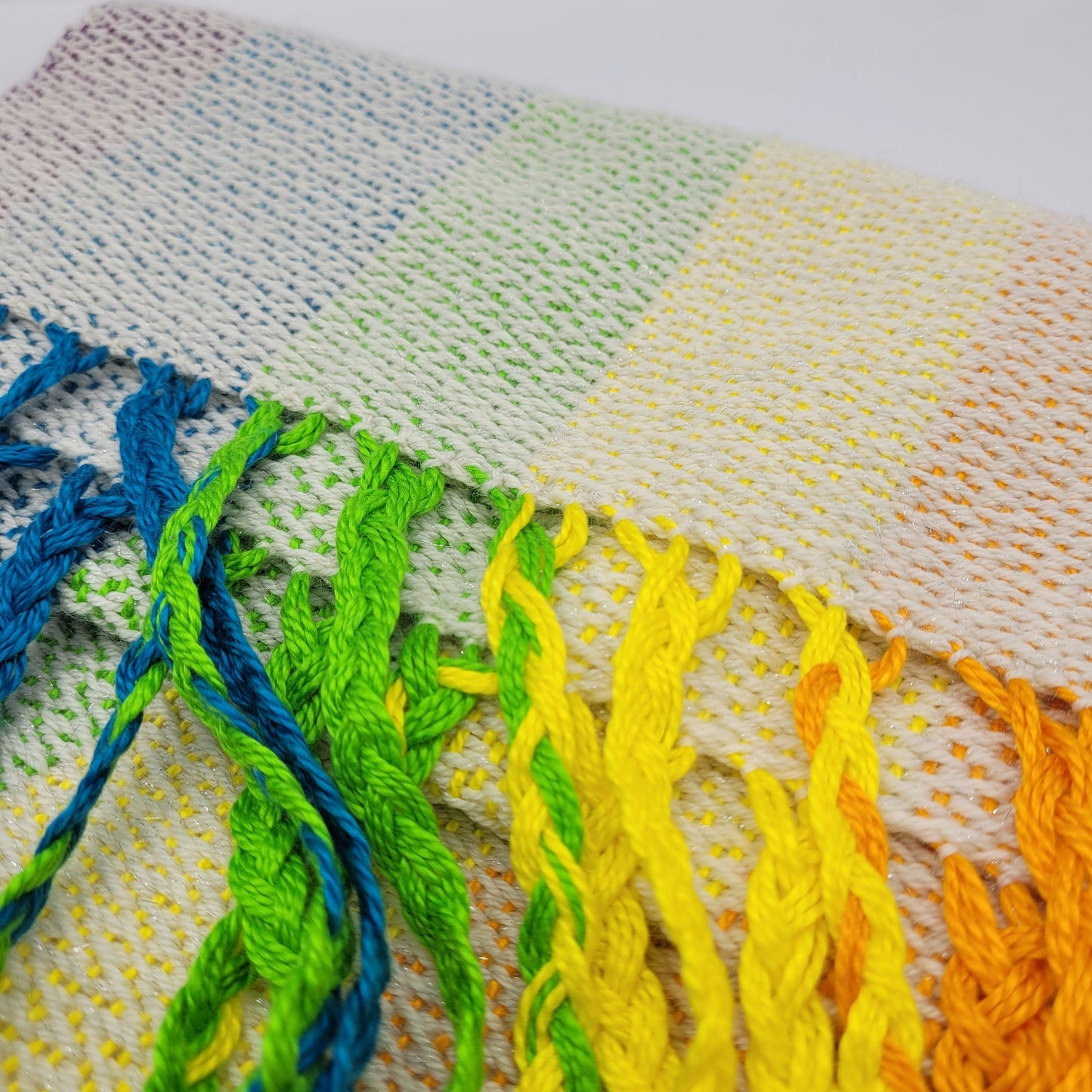 Handwoven Rainbow Wrap | Scarf | Shawl | Made From Mercerized Cotton | Wool