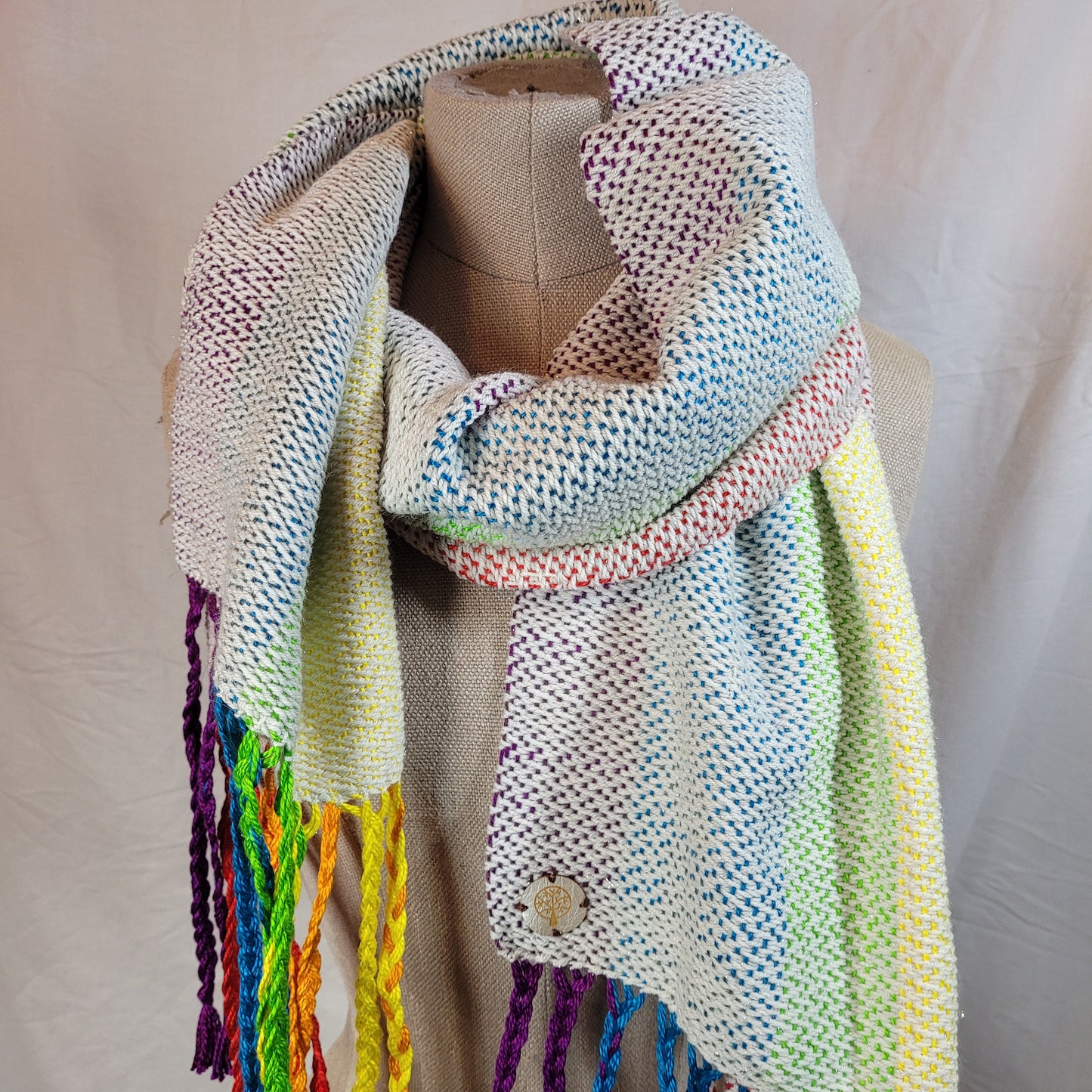 Handwoven Rainbow Wrap | Scarf | Shawl | Made From Mercerized Cotton | Wool