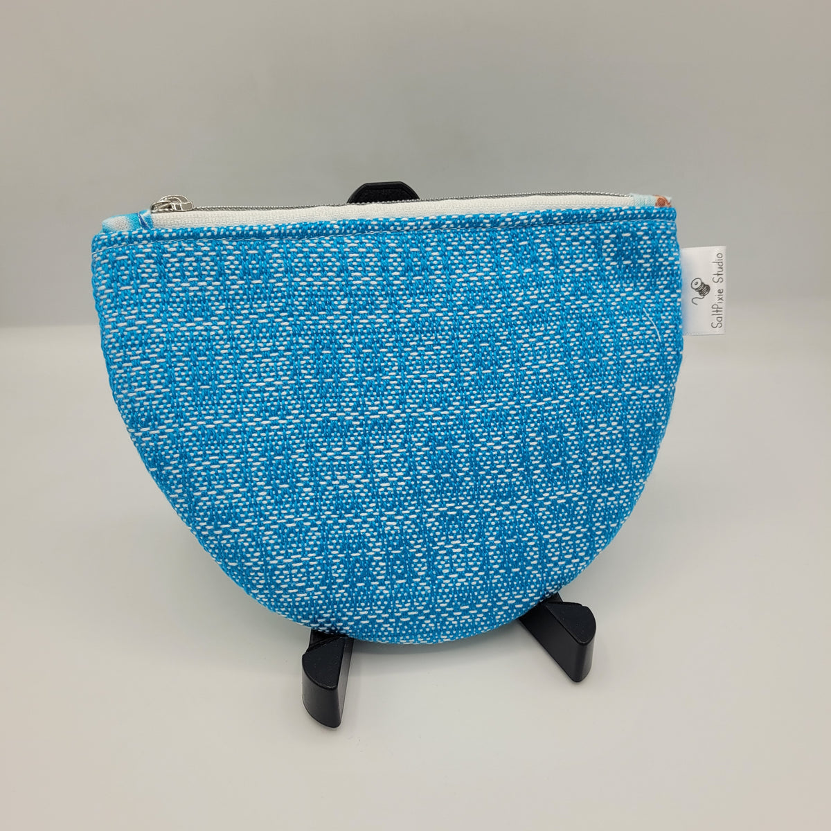 Curved Coin Purse | Handwoven + Cotton | Turquoise & Turtles