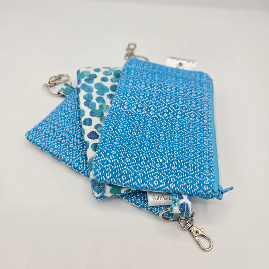Mini Zipper Pouch | Handwoven Cotton & Tencel | Turquoise Diamonds and Bubbles