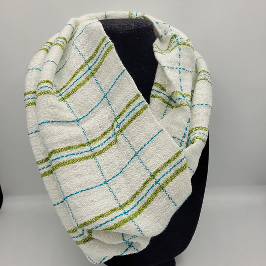 Cowl | Blue & Green Lined Stripes | Rayon & Tencel Blend | Twisted Mobius Cowl