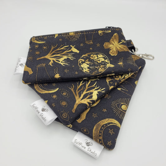 Mini Zipper Pouch | Quilter's Cotton | Witchy Gold Print