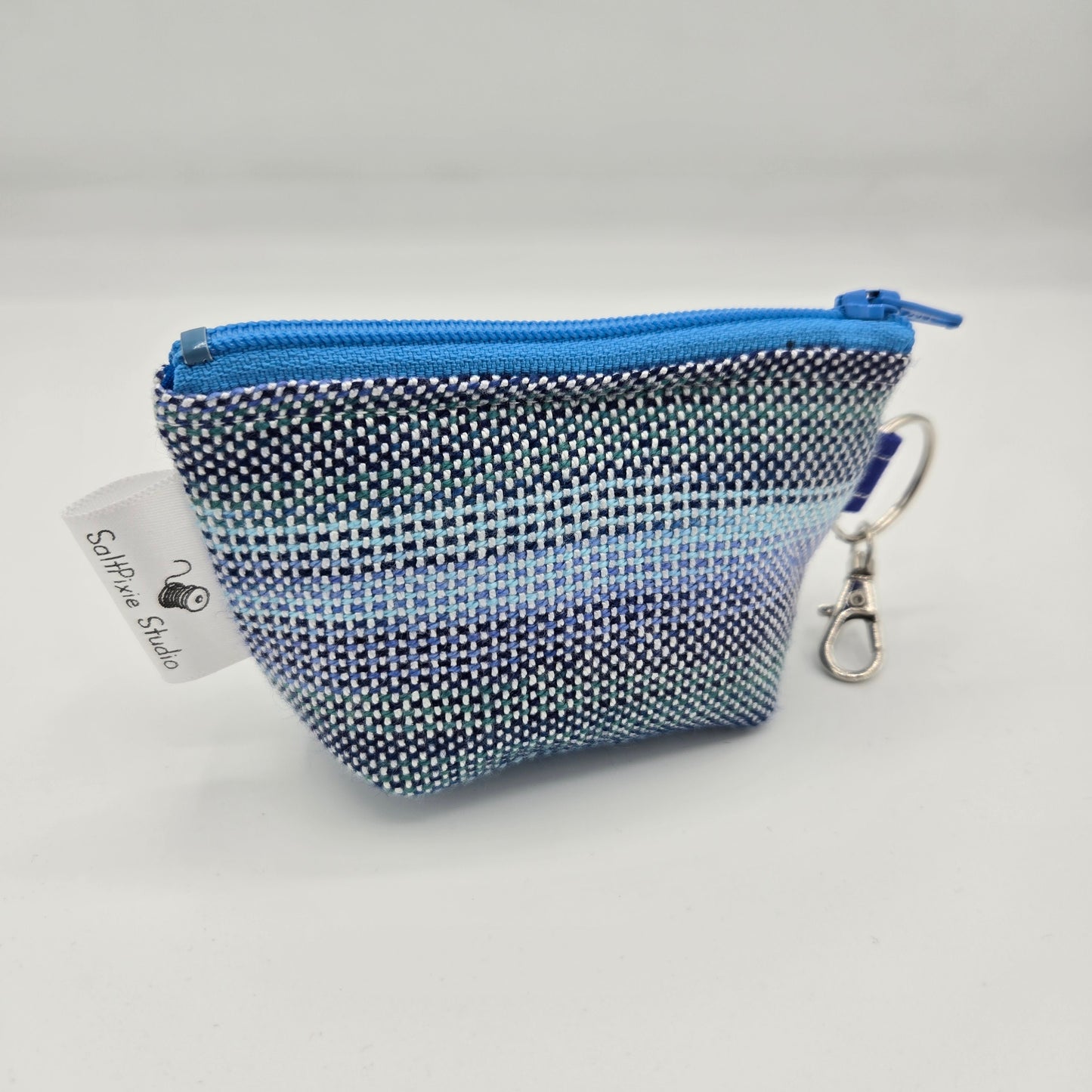 Super Tiny Mini Zip Clip Pouch | Handwoven Tencel | Blue Sea Gradient