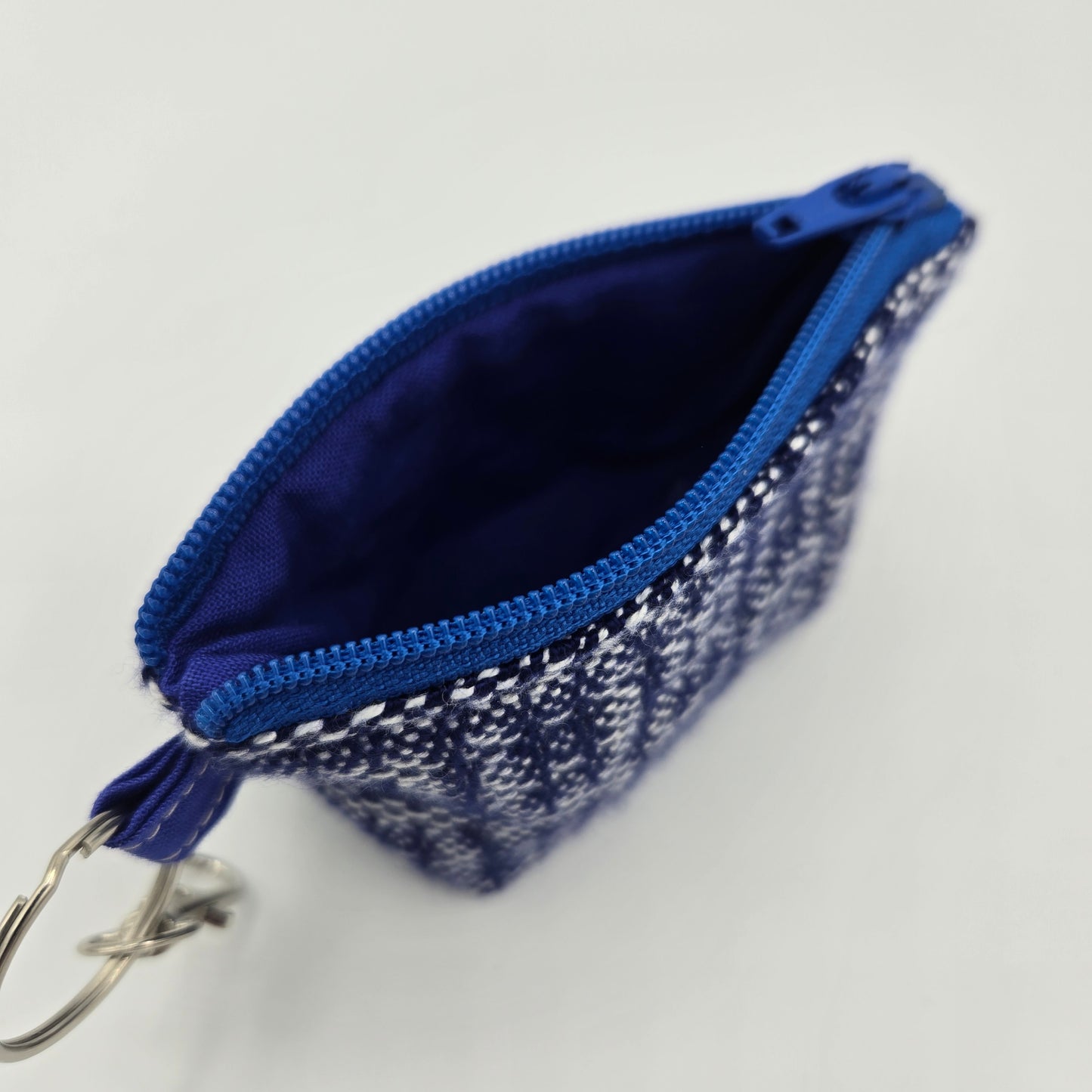Super Tiny Mini Zip Clip Pouch | Handwoven | Navy Box Weave