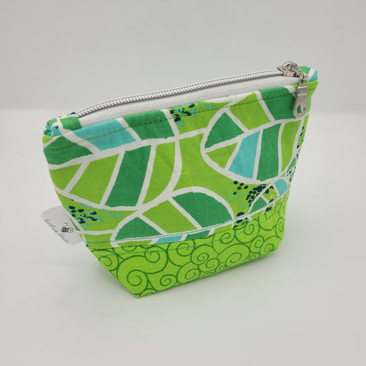Trinket Bag | Cotton Split Panel | Geometric Leaf & Swirl