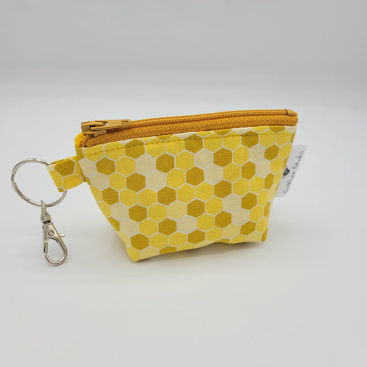 Super Tiny Mini Zip Clip Pouch | Cotton | Gold Honeycomb