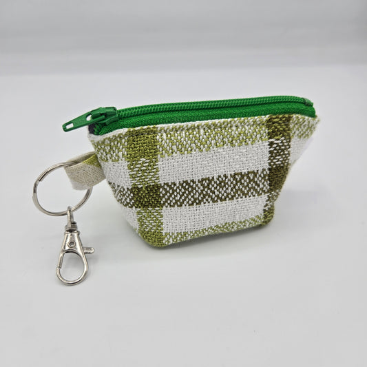 Super Tiny Mini Zip Clip Pouch | Handwoven & Linen | Olive and Lime Stripes