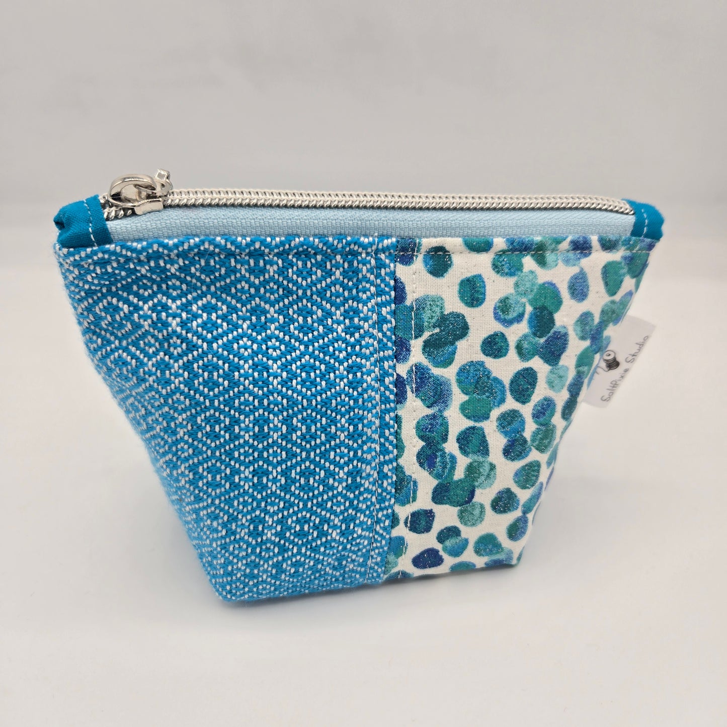 Trinket Bag | Handwoven + Cotton | Turquoise Diamonds and Bubbles