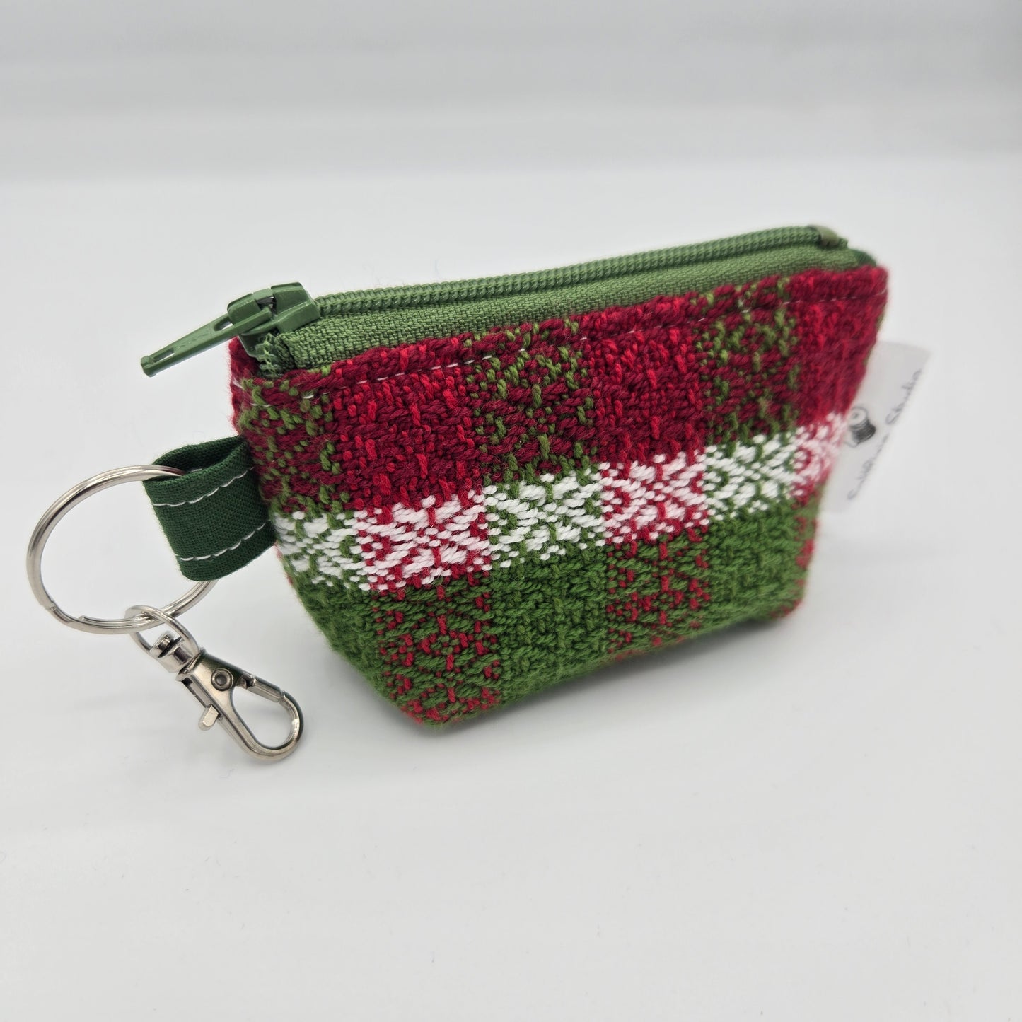 Super Tiny Mini Zip Clip Pouch | Handwoven & Cotton | Holiday Plaid