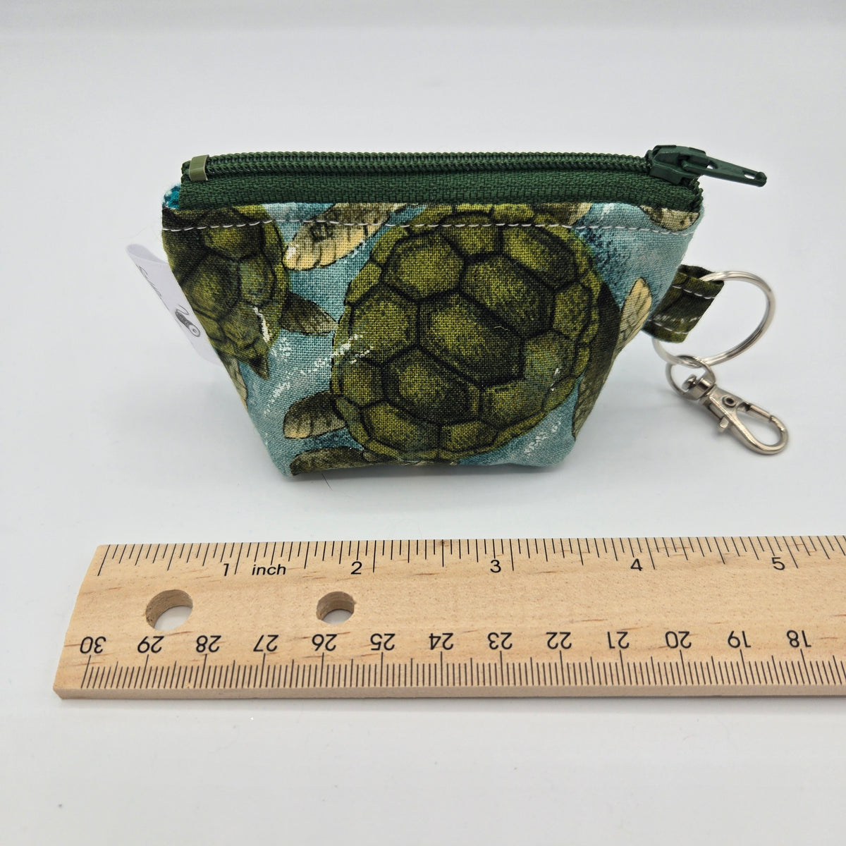 Super Tiny Mini Zip Clip Pouch | Handwoven & Tencel | Turquoise & Green Diamonds