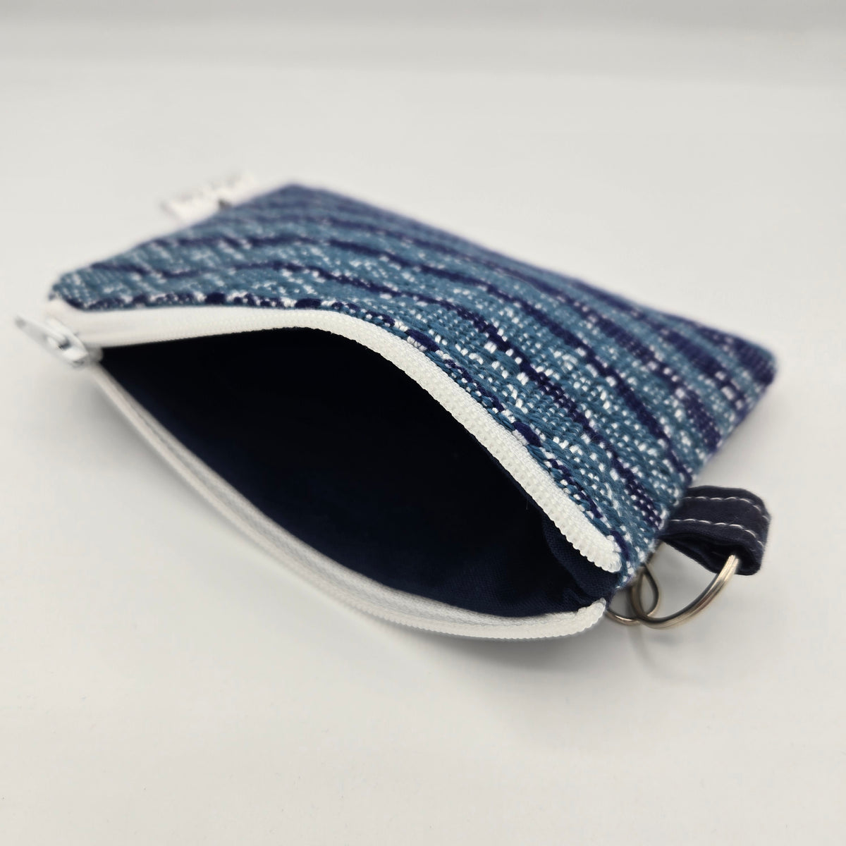 Mini Zipper Pouch | Handwoven Cotton & Tencel | Blue Gradient Stripes
