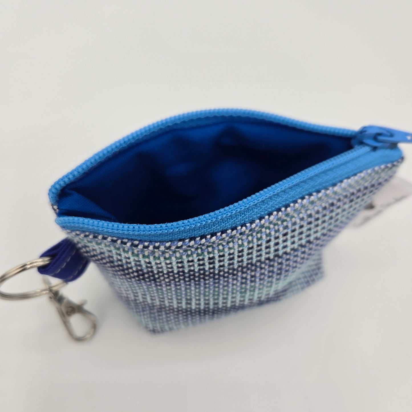 Super Tiny Mini Zip Clip Pouch | Handwoven Tencel | Blue Sea Gradient