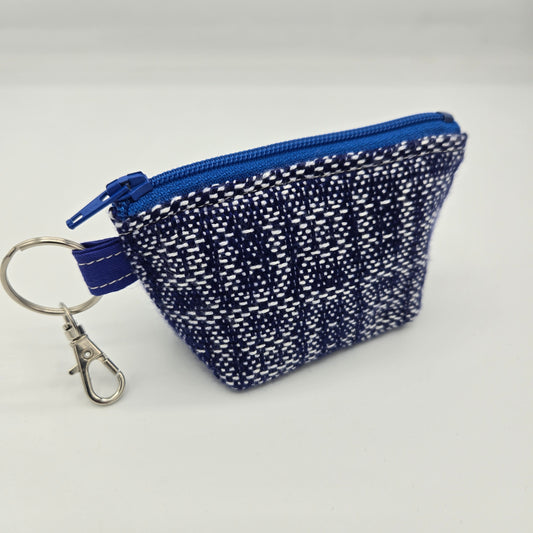 Super Tiny Mini Zip Clip Pouch | Handwoven | Navy Box Weave