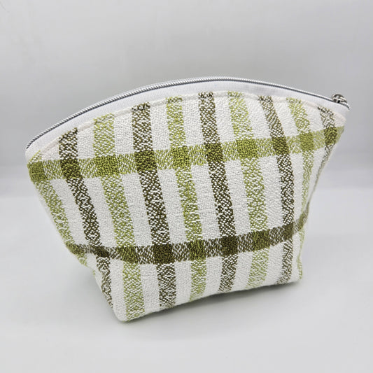 Curved Zipper Bag | Handwoven + Cotton | Olive and Lime Stripes | Medium