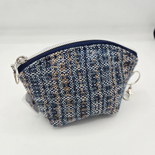 Curved Zipper Bag | Handwoven + Cotton | Navy and Gold Floral | Small